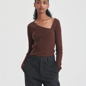 NAADAM Brown Ribbed Asymmetrical Sweater